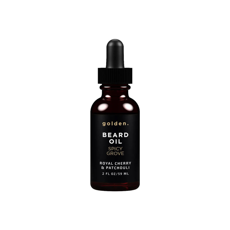 Golden Grooming Beard Oil for Men | Natural Growth Kit with Castor Oil, Jojoba Oil, and Olive Oil | Tames, Moisturizes & Styles | Spicy Grove
