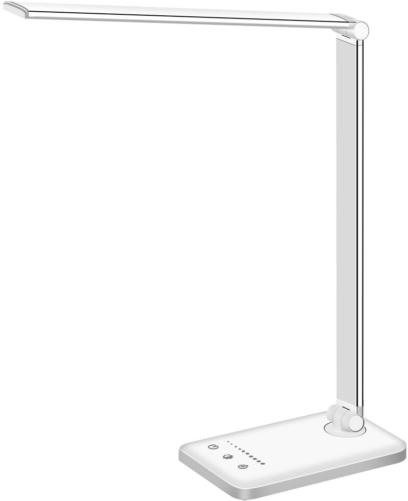 White Crown LED Desk Lamp Dimmable Table Lamp Reading Lamp with USB Charging Port, 5 Lighting Modes, Sensitive Control, 30/60 Minutes Timer