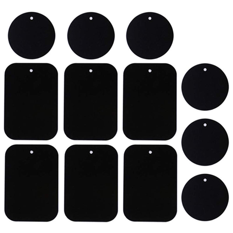 Smartphones Metal Plate 12 Pack for Phone Car Mount Holder Cradle with 3M Adhesive (Compatible with Magnetic Mounts) - 6 Rectangle and 6 Round, Black