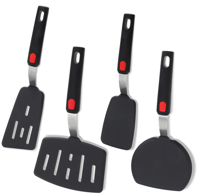 Silicone Spatula Turner, 4-Pack Spatulas 600°F Heat Resistant Set for Nonstick Cookware, Kitchen Cooking Utensils BPA Free Rubber Egg, Crepe,