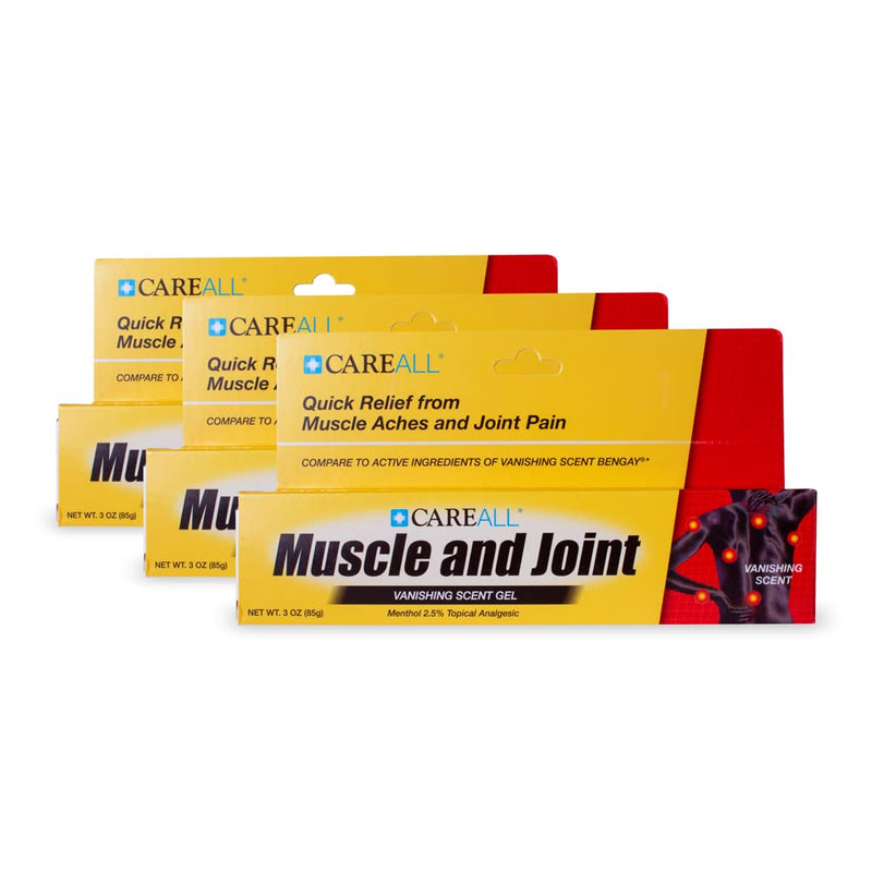 Careall Muscle & Joint Vanishing Scent Gel, 3.0 Oz. (3 Pack), Non-Greasy, Pain Relief Gel for Muscle, Back and Minor Arthritis, Topical Analgesic,
