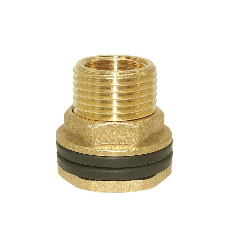 Hooshing Brass Bulkhead Fitting 3/8" Female 1/2" Male Thread Water Tank Connector with Rubber Ring
