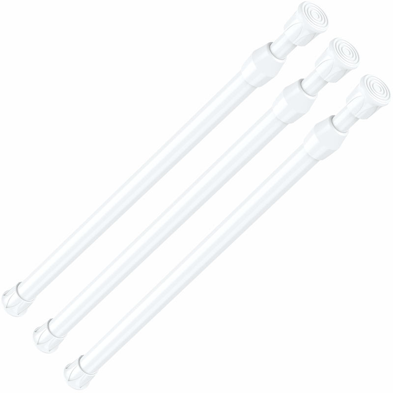 AIZESI 3Pcs White Spring Tension Rond Short Curtain Rods Small Curtain Tension Rods 16 to 28 Inch Adjustable Curtain Rod Tension Extendable Spring