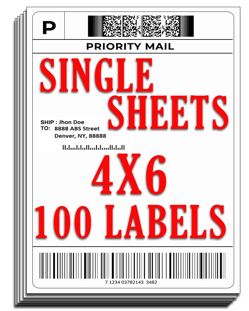 Shipping Labels 4X6 Inch - Shipping Label for Inkjet Printer and Laserjet, Mailing Postal Shipping Stickers 4X6 Printer Paper, White Opaque -