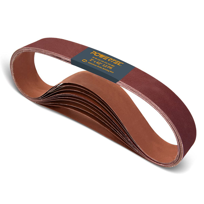 POWERTEC 42420-1 2 X 42 Inch Sanding Belts, 2 Each of 60/80/120/180/240/400 Grits, 12PK, Aluminum Oxide Belt Sander Sanding Belt Assortment for