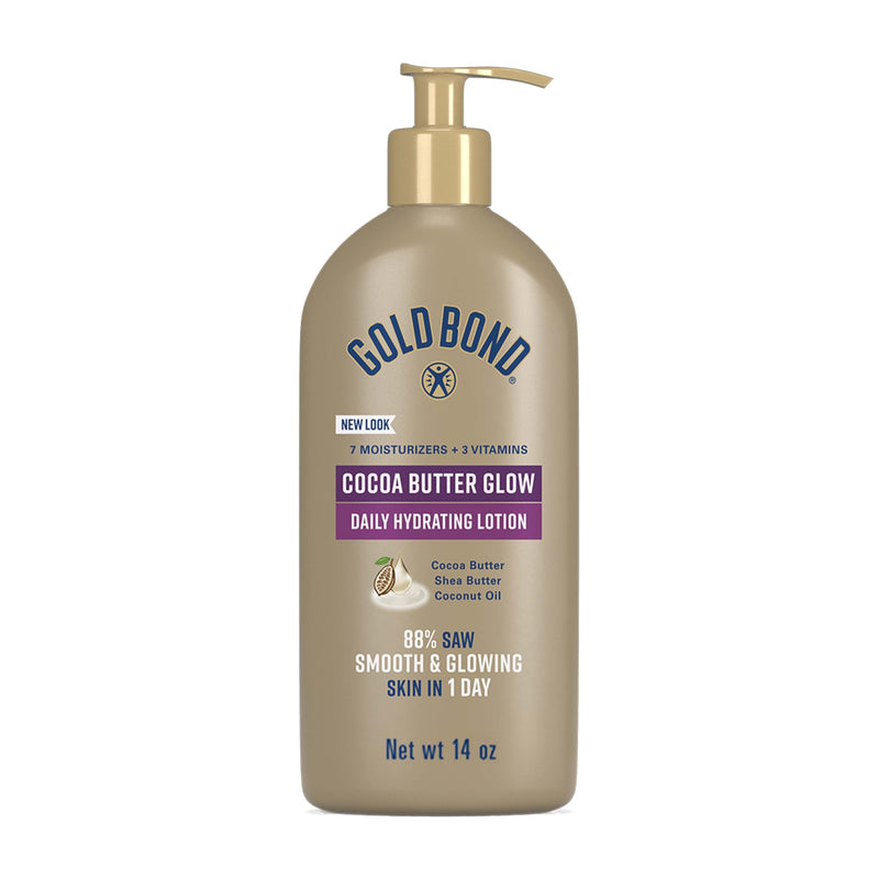 Gold Bond Cocoa Butter Glow Daily Hydrating Lotion with Shea Butter, Cocoa Butter & Coconut Oil, Exfoliating Moisturizer for Dry Skin, 14 oz. 14