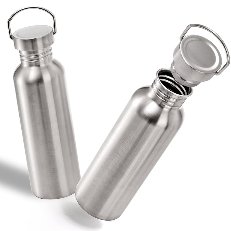Yopay 2 Pack Stainless Steel Sports Water Bottles, 26OZ Single Walled 18/8 Stainless Steel Water Bottle with Handle, Uninsulate Metal Water Bottle