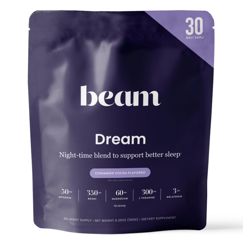 Beam Dream Sleep Powder, Natural Sleep Aid and Magnesium Hot Cocoa Drink for Adults, Calming Sleep Supplement with Apigenin, Nighttime Sleep Drink
