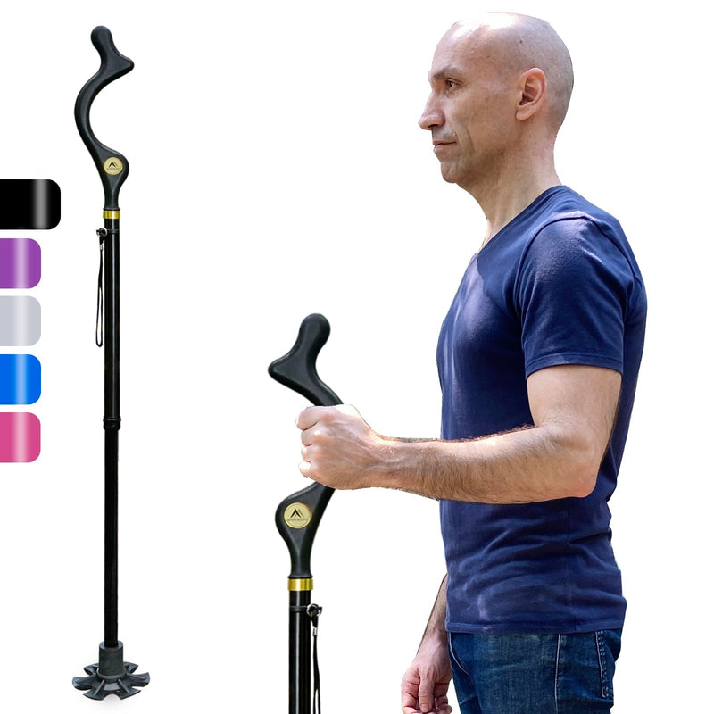Walking Cane Foldable for Men & Women Seniors for Balance,Self Standing Folding Cane,Height Adjustable Anti-Slip Lightweight Alloy Walking Stick