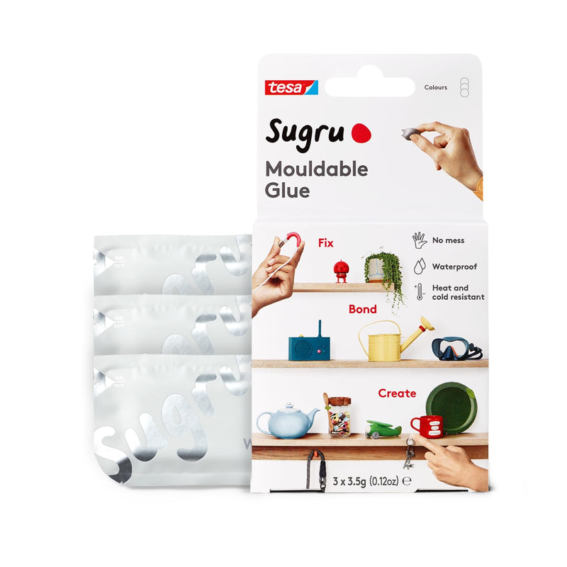 Tesa Sugru Super Glue- Waterproof Wood Glue for Home Improvement & Crafts - Use as a Poster Putty or Silicone Adhesive for Repairing & Bonding - 3