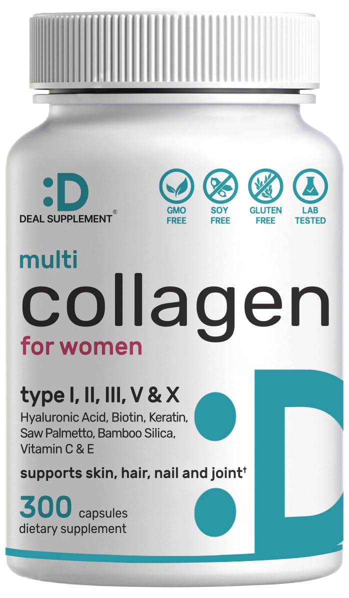 Multi Collagen Pills with Vitamin C, E & Biotin, 300 Capsules â Hydrolyzed Collagen Peptides â 11 in 1 Formula with Saw Palmetto, Bamboo Silica, &