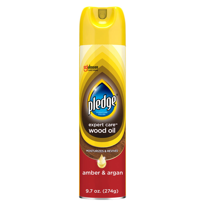 Pledge Moisturizing Wood Oil, Furniture Reviving Spray, Amber & Argan Scent, 9.7Oz