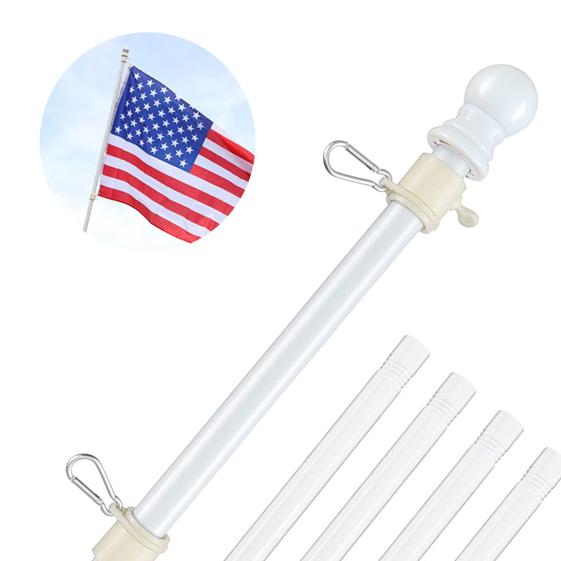 White Flag Poles for outside House - 5Ft Tangle Free Flag Pole for House,Heavy Duty Metal Flagpole Hardware for 3X5 American Flags,Outdoor
