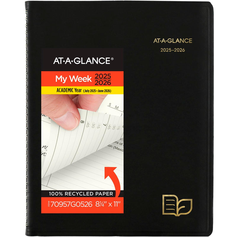 AT-A-GLANCE Planner 2025-2026 Academic, Weekly & Monthly, Quarter-Hourly Appointment Book, 8-1/4" X 11", Large, Monthly Tabs, Flexible Cover,