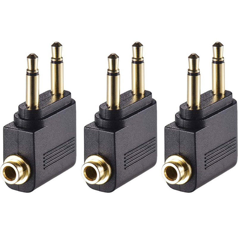 3 Pack Airplane Airline Headphones Adapter Gold Plated for Headsets,3.5Mm Dual Male to 3.5Mm Female Jack Connectors Converters