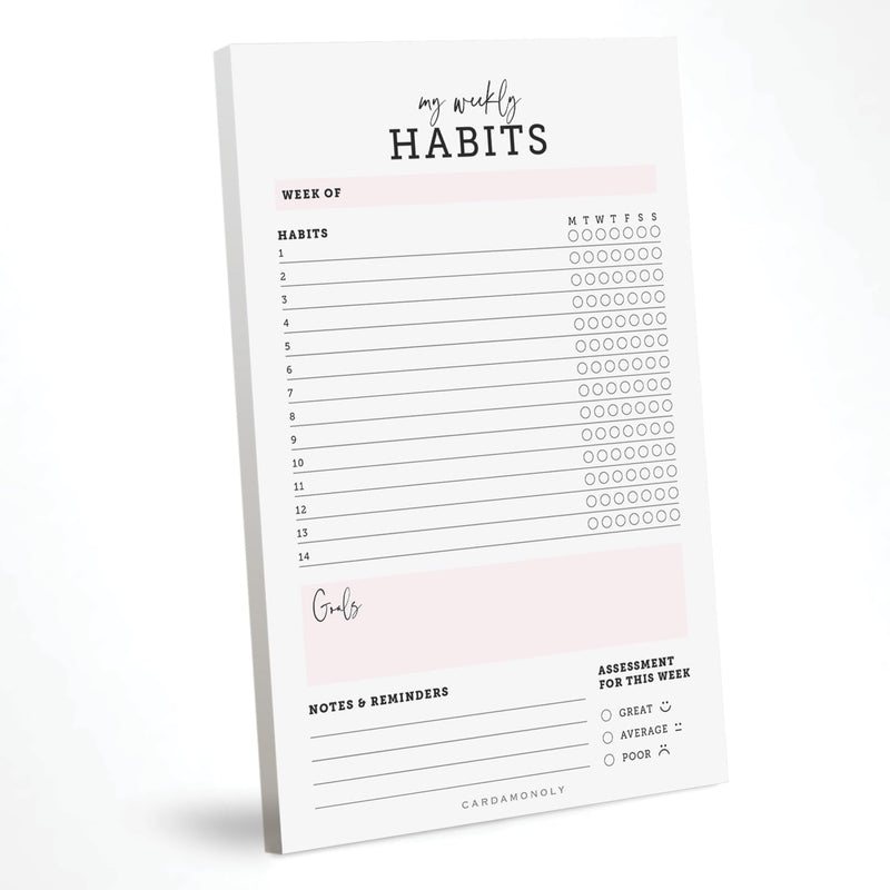 CARDAMONOLY Habit Tracker Notepad - 50 Page Tear off Planning Pad - 6 X 9 - High Performance Planner - Chore Chart for Adults - Weekly Planner