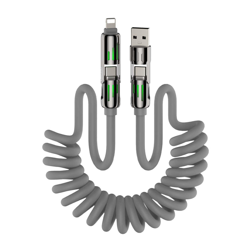 4-In-1 Coiled Universal USB Charging Cable -MAX 240W Fast Charging/Charger Cord with Multi USB Port for Iphone 16/15 14 13 Ipad Samsung Galaxy
