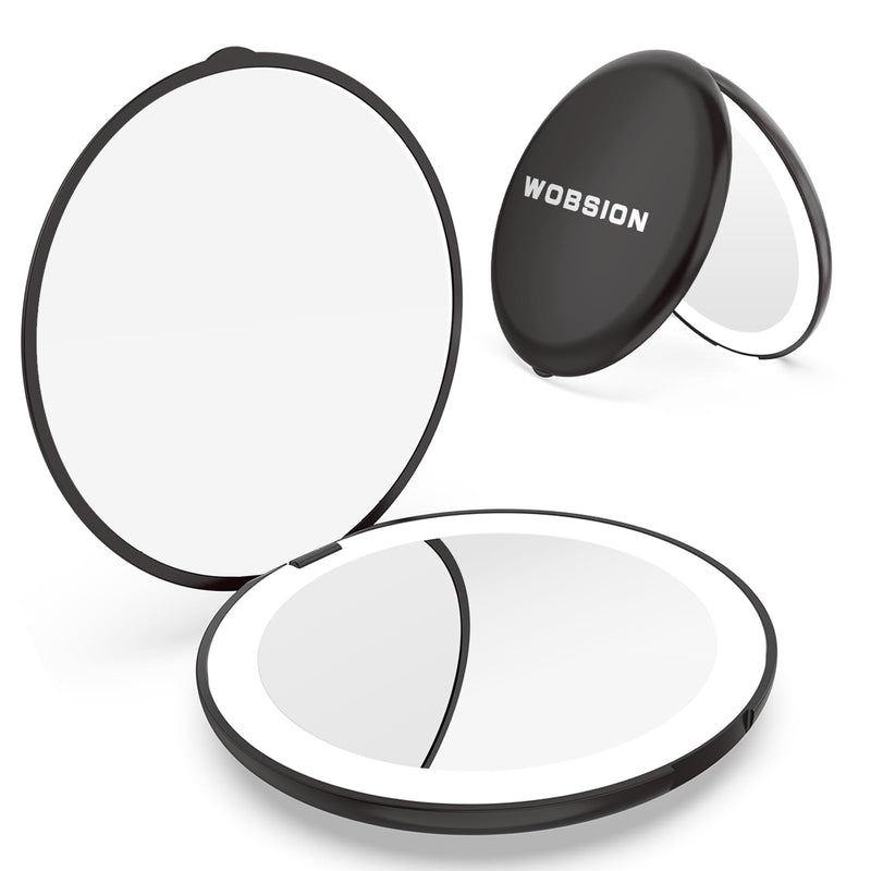 Wobsion Travel Compact Mirror,Portable 1X/10X LED Makeup Mirror with Magnification,Handheld 2-Sided Pocket Mirror, 3.5In Small Mirror for