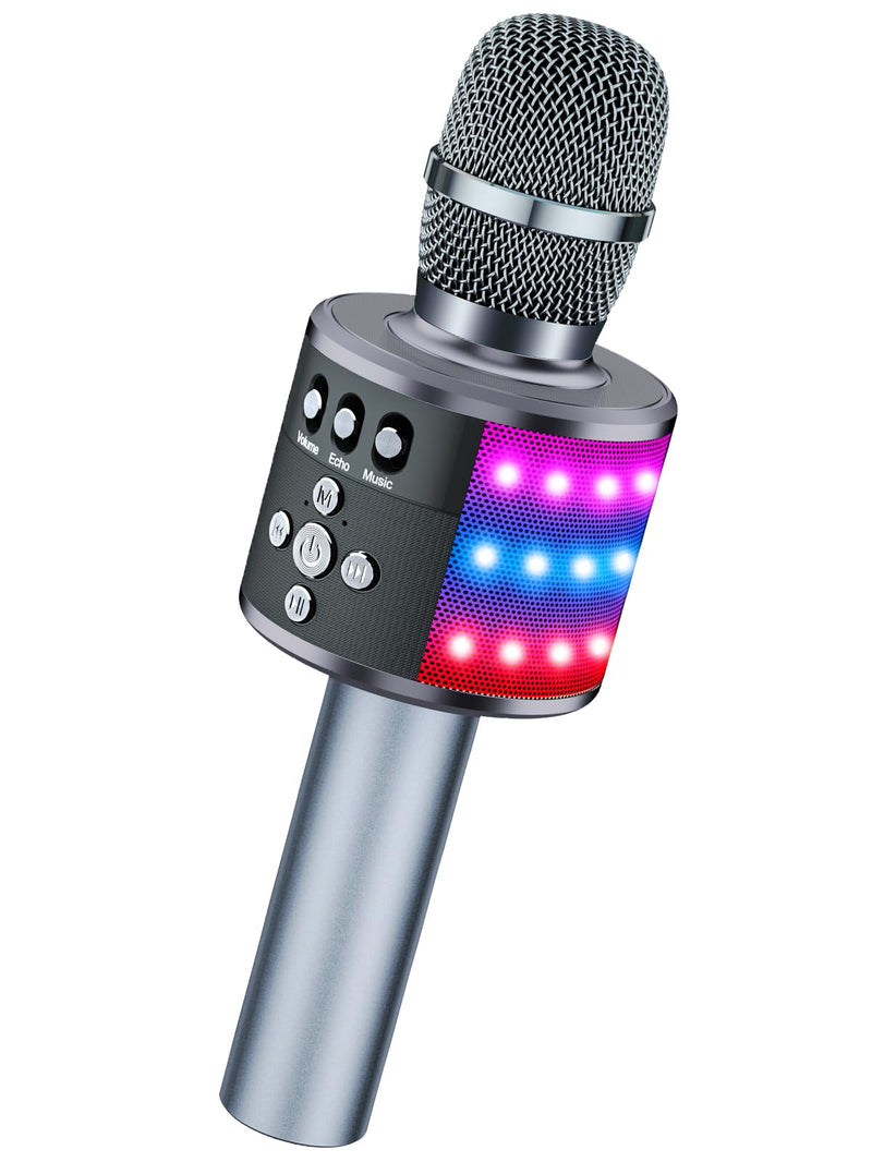 BONAOK Karaoke Microphone for Kids & Adults - Bluetooth Microphones Singing Mic with Disco Lights, Echo Effect, Built-In Speaker Portable Karaoke