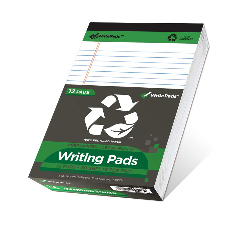 KAISA White Legal Pads Writing Pads Recycled Paper 5"X8" Narrow Ruled Lined Paper Small Legal Pad Perforated 50 Sheets Hard Back Notepads Writing