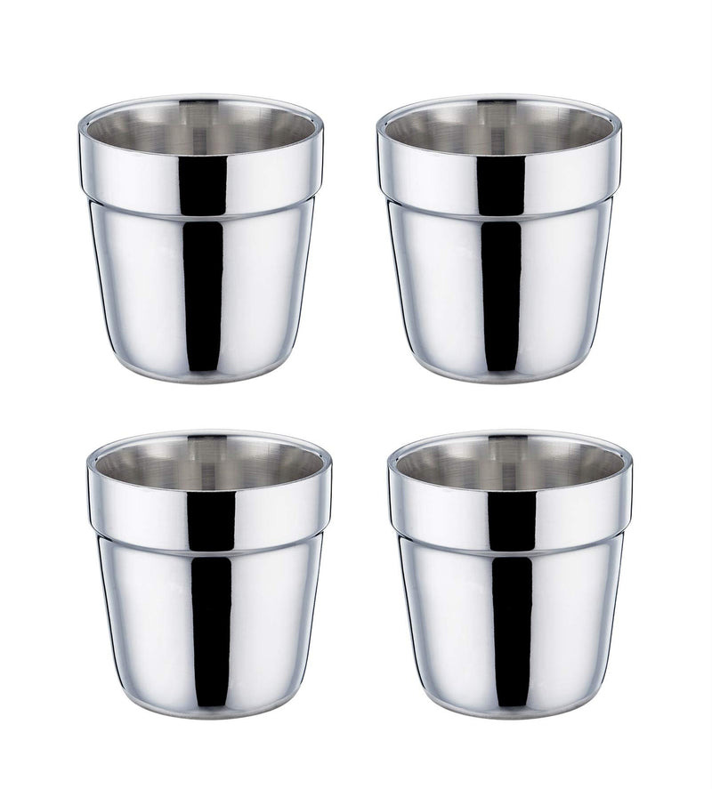Teamfar Coffee Cup Espresso Cup Mug Set of 4, Double Wall Stainless Steel Tea Cups, Reusable & Stackable, Mirror Finish & Dishwasher Safe - 6 Ounce