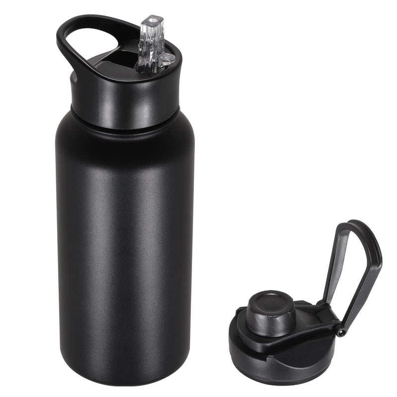 32 Oz Insulated Water Bottle with Straw Lid & Wide Mouth Lids, Stainless Steel Sports Water Bottles, Double Walled Vacuum, Leak Proof, Black