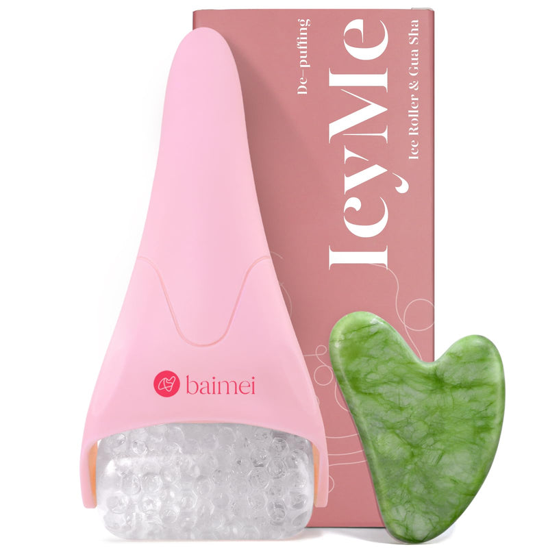 BAIMEI Icyme Ice Roller for Face and Gua Sha Facial Tool Set, Ice Face Roller Reduces Puffiness Relieves Migraines Skin Care Tools, Self Care Gift