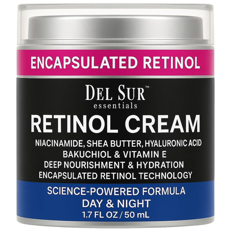 DEL SUR Retinol Cream for Face 50Ml â Anti-Aging Night Moisturizer with Hyaluronic Acid, Bakuchiol & Niacinamide â Korean Retinol Cream for
