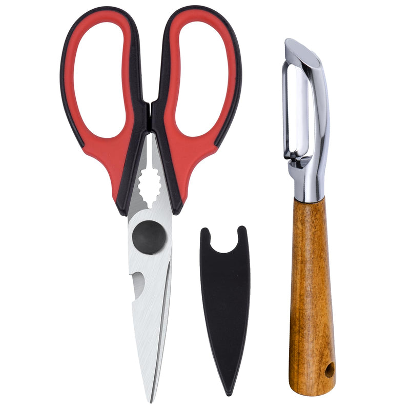 Left Handed Kitchen Scissors and Left Handed Peeler, All Purpose Lefty Stainless Steel Scissors and Peeler for Adults, Great for Kitchen, Home (2