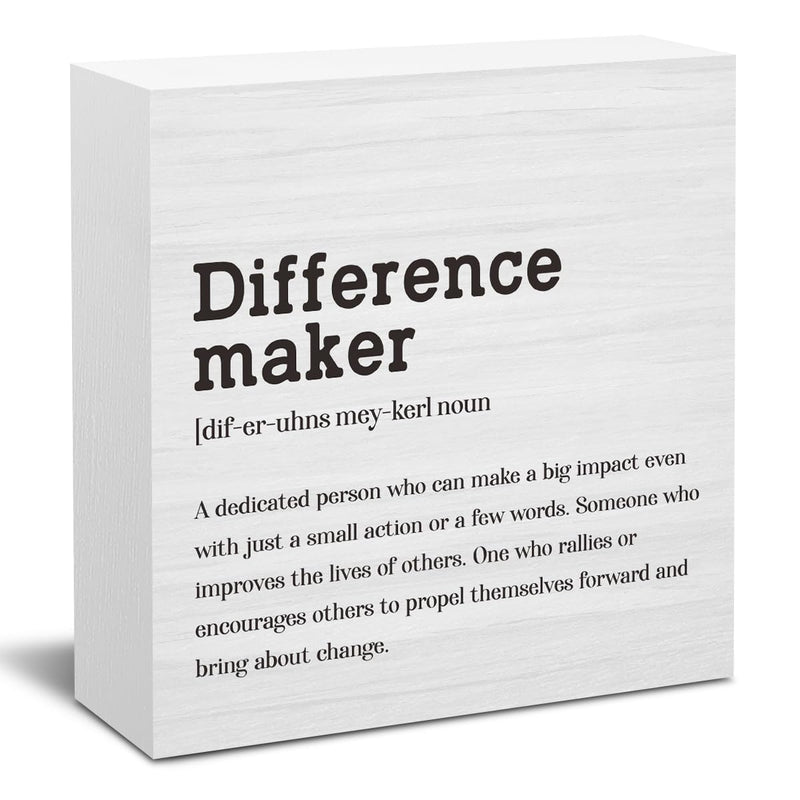 Difference Maker Definition Home Office Decor Wooden Box Sign, Motivational Farmhouse Decorative Positive Office Desk Accessories Wood Plaque