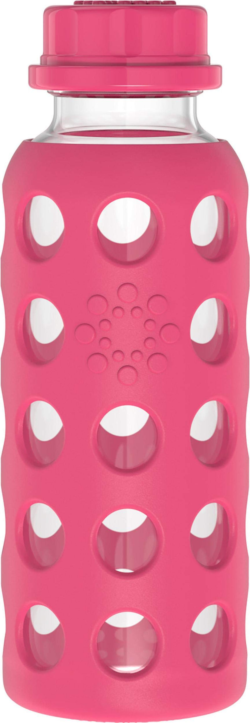 Lifefactory 9-Ounce Bpa-Free Glass Water Bottle with Flat Cap and Silicone Sleeve, Raspberry