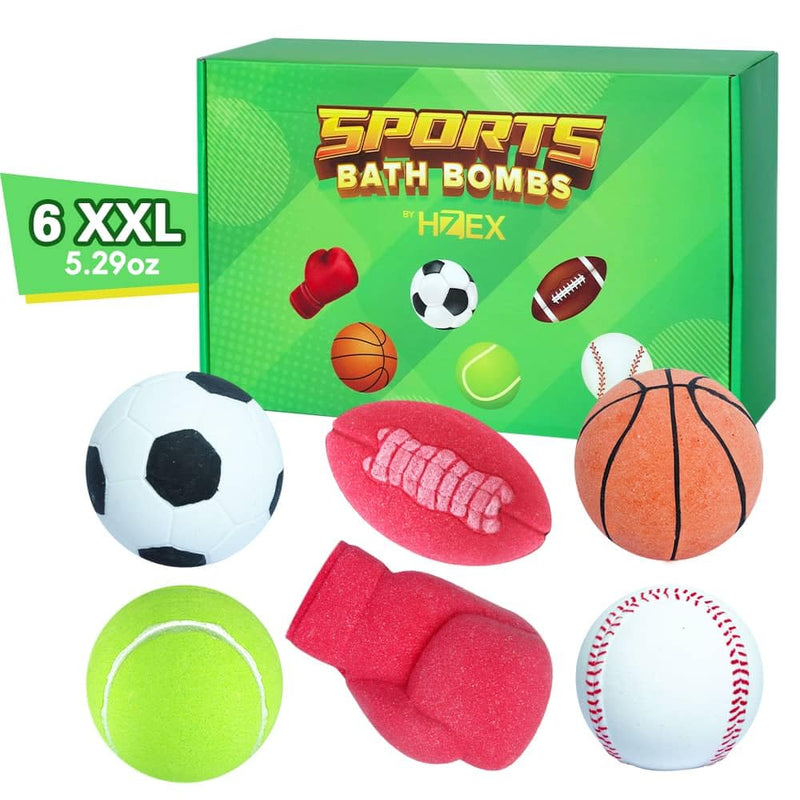 Bath Bombs for Kids, Extra Large Sports Bathbomb Set with 6 Sports Themes, All Natural Bath Bomb for Women and Men, Surpise inside Every Box of