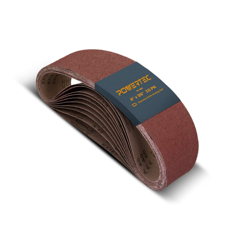 POWERTEC 10PK 4X36 Sanding Belts, 80 Grit Aluminum Oxide, 4 X 36 Inch Sanding Belts for Benchtop Belt and Disc Sander, Belt Sandpaper,