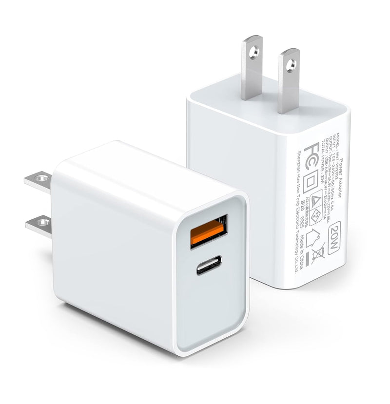 LCGENS USB C Wall Charger Block 20W, 2-Pack Dual Port PD Power Delivery Fast Type C Charging Block Plug Compatible with Iphone
