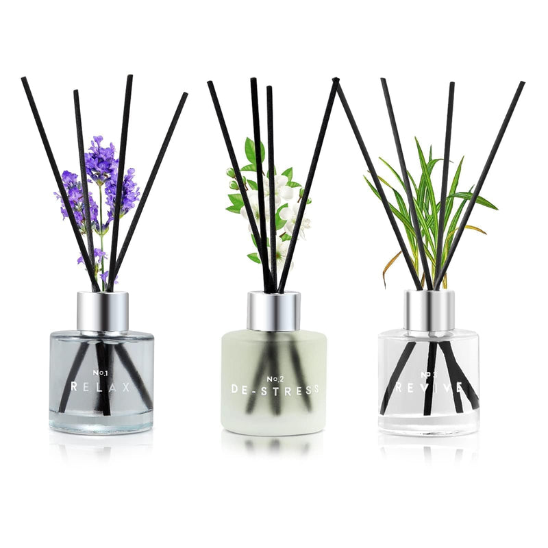 3 Pack Fragrance Reed Diffuser, 50ML Lavender Jasmine Lemongrass Aromatherapy Diffuser Set with 12 Black Fiber Sticks,Air Freshener for Bedroom