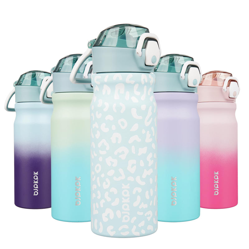 BJPKPK Insulated Water Bottle 18Oz Stainless Steel Water Bottles with Straw and Carry Handle Double Wall Metal Thermos,Light Blue Leopard