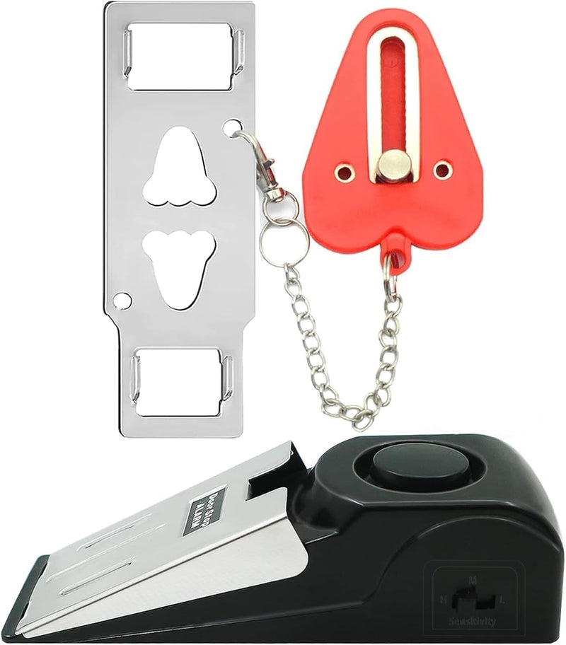Portable Door Lock & Door Stop Alarm Set, Dual Protection Home Security Door Kit, Travel Hotel Lock Devices Pocket Self Defensey Tools for