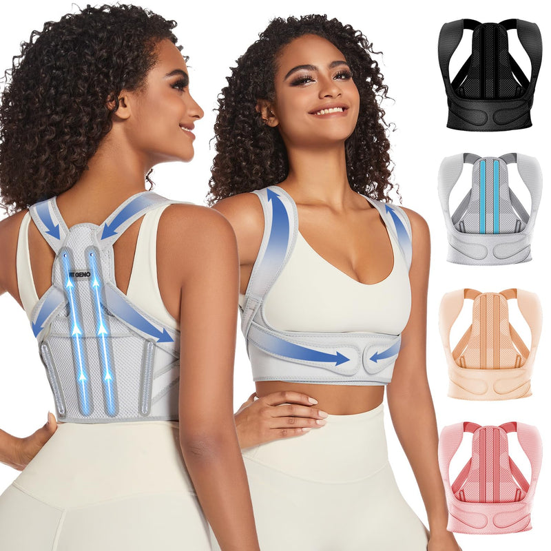 Fit Geno Posture Corrector for Women & Men: Adjustable Lightweight Upper Back Brace for Neck Shoulder & Upper Back Pain Relief - Improve Posture