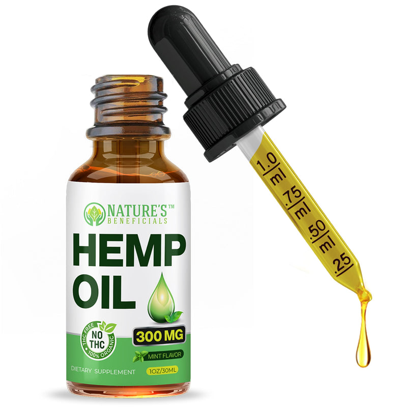 NATURE'S BENEFICIALS Organic Hemp Oil Extract Drops, 300Mg - Omega Fatty Acids 3 6 9, Non-Gmo Ultra-Pure CO2 Extracted