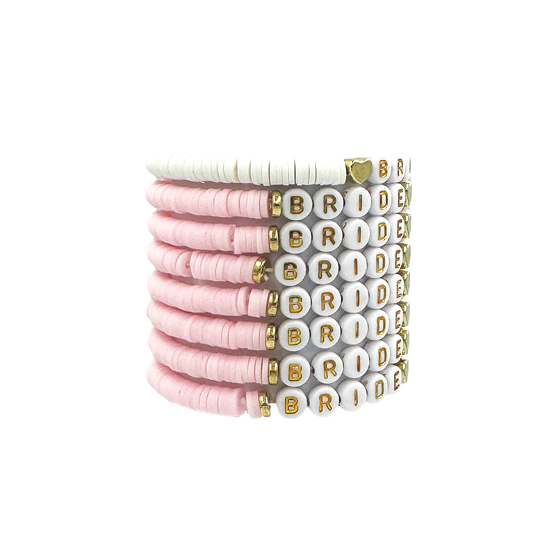 Bachelorette Party Favors, Wedding Gifts, 8 Pcs 6.7 inch Pink Bride Tribe Bead Bracelet Preppy Bracelet Stretch for Adults Women Bridal Shower