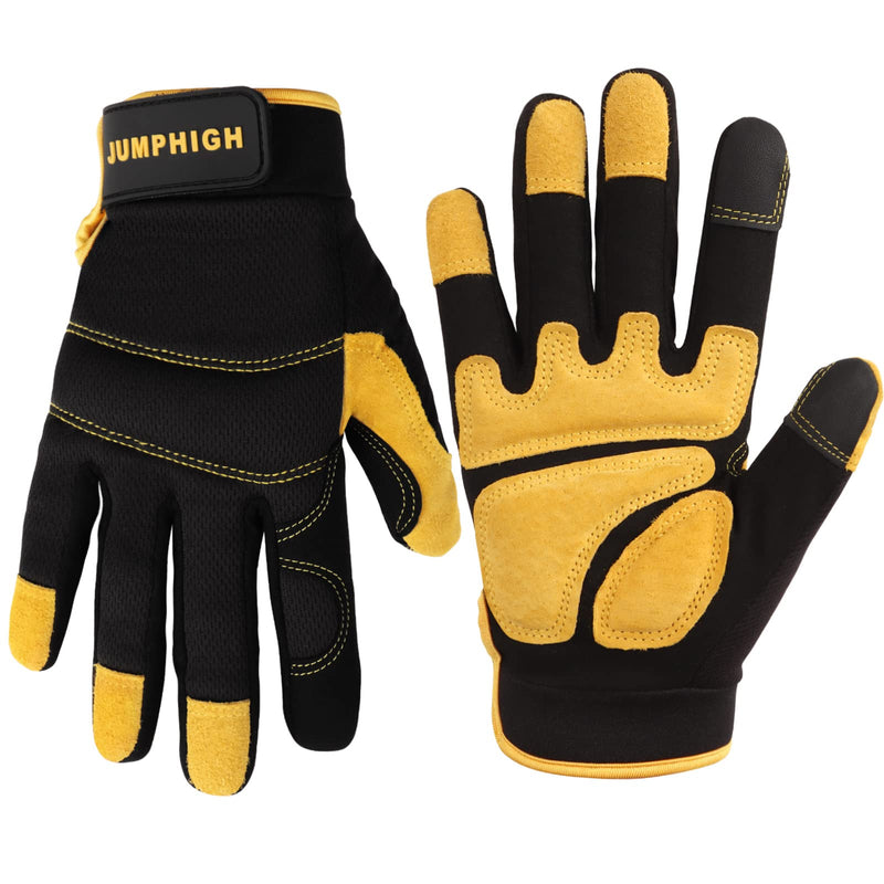 JUMPHIGH Mens Work Gloves, Synthetic Leather Mechanic Gloves Utility Gloves, Touchscreen Working Gloves for Multipurpose, Construction, Warehouse,