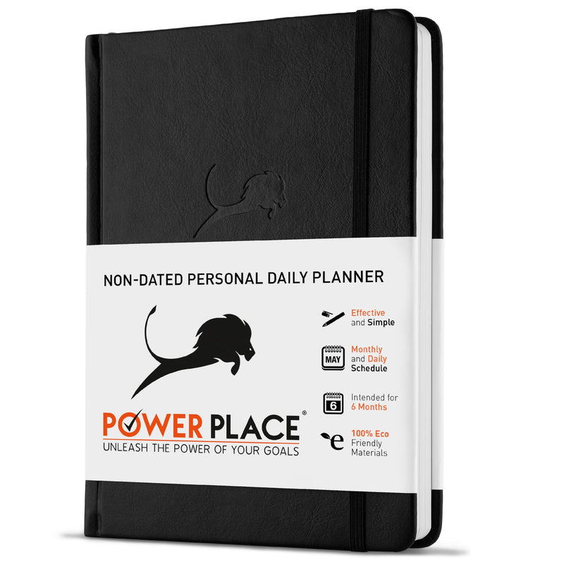 Daily Planner, Calendar & Life Organizer to Improve Time-Management, Productivity & Happiness | Vegan Leather Hardcover Notebook with Blank Dates,