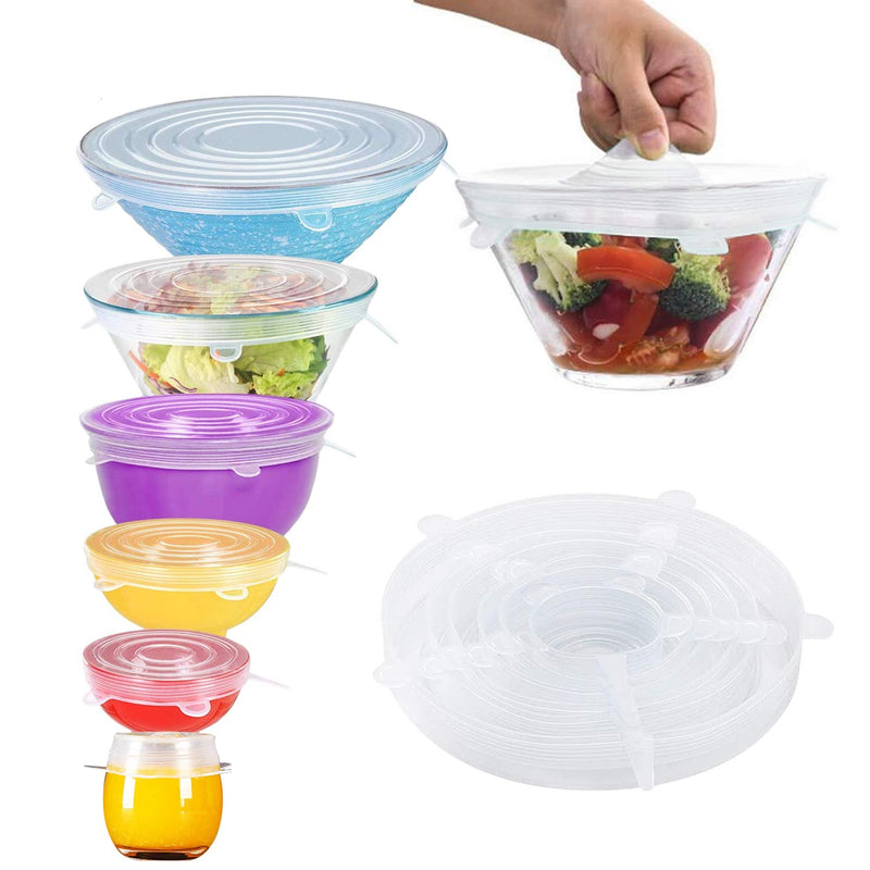 Silicone Stretch Lids, Durable & Eco-Friendly Elastic Lids Reusable Heat Resistant Various Sizes Cover for Bowl(White-6Pack)
