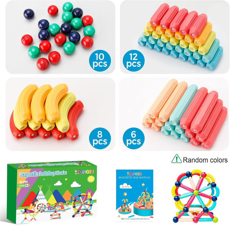Magnetic Building Blocks STEM Educational Toy for Kids Montessori Learning Sticks and Balls Preschool Sensory Toys for Toddlers Gift for 3 Year