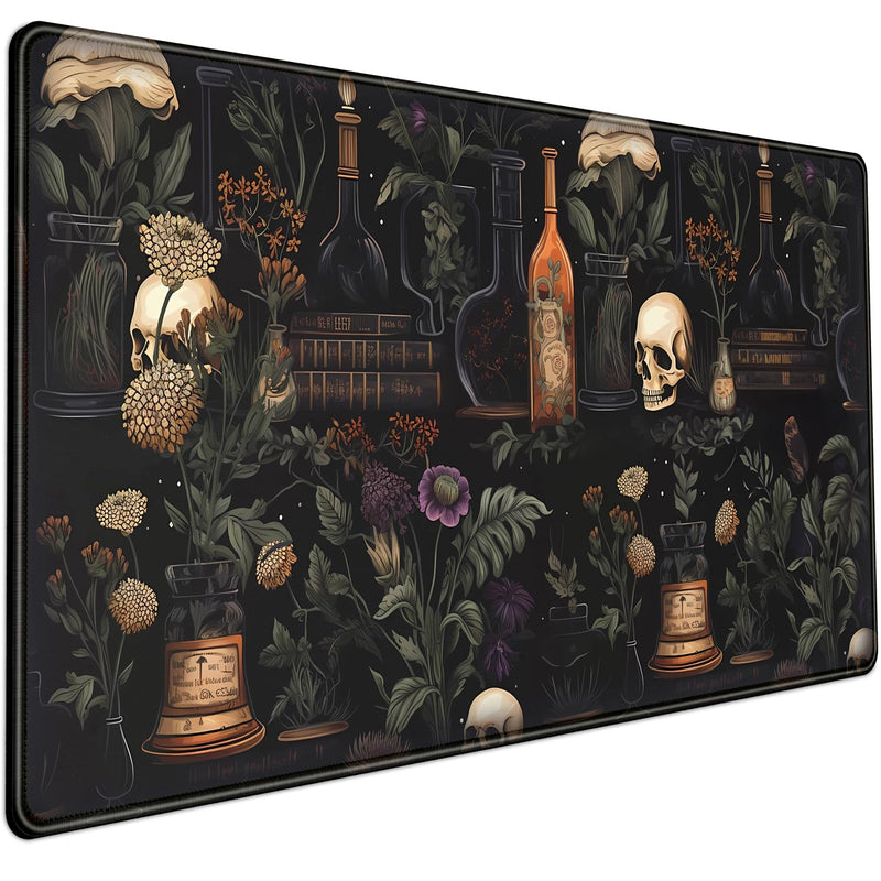 Vintage Aesthetic XL Extended Large Gaming Mouse Pad - Black Academia Mystical Green Plant Design - Computer Laptop Keyboard and Mouse Mat Desktop