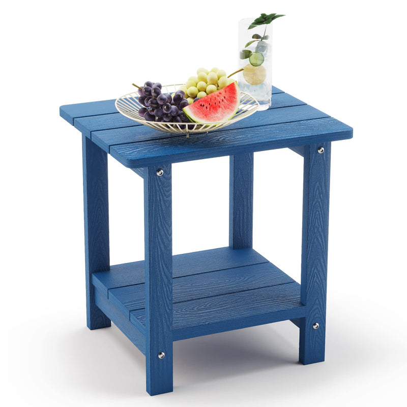 LUE BONA Adirondack Outdoor Side Table, 2-Tier Navy Blue HDPS Patio End Table Weather Resistant, Morden Side Table for Patio, Pool, Porch