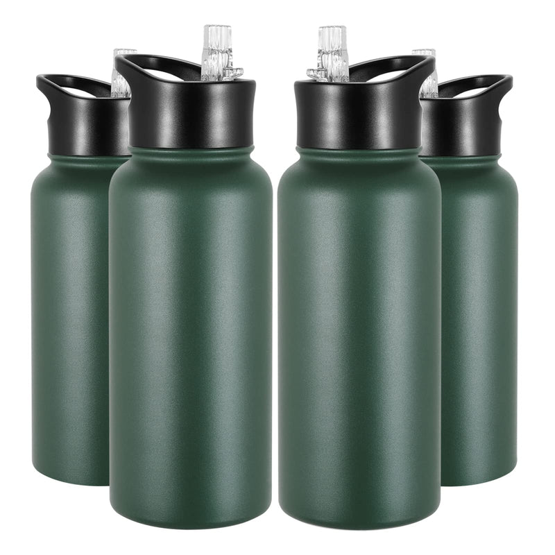 32 Oz Insulated Water Bottle Bulk 4 Pack, Stainless Steel Sports Water Bottles with Straw Lid & Wide Mouth Lids, Double Walled Vacuum, Leak Proof,