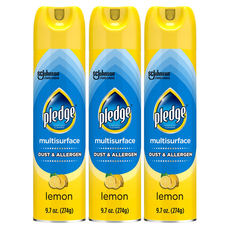 Pledge Dust & Allergen Multisurface Cleaner, Aerosol Spray, Lemon Scent, 9.7oz (Pack of 3) 9.7 Ounce (Pack of 3)