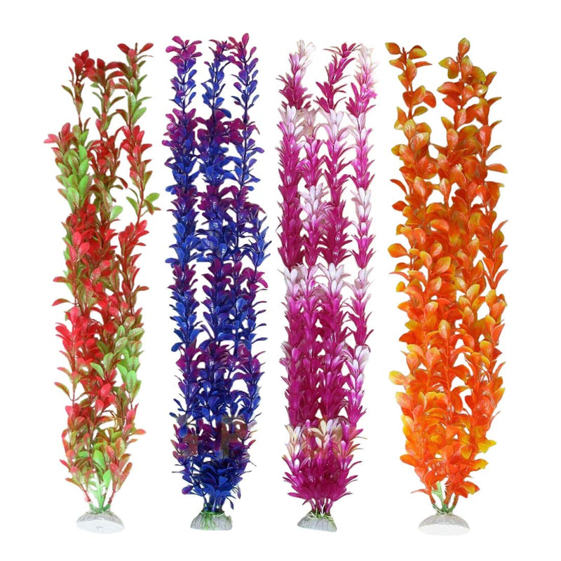 Pack of 4 Tall Plastic Aquarium Plants, Large Fake Plants, Fish Tank Decorations, Artificial Fish Tank Plants
