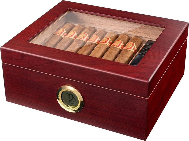 Premium Cigar Humidor for 25-50 Cigars - Elegant Humidor Humidor with Hygrometer and Humidifier - Cedar Lined Cigar Box for Optimal Humidity